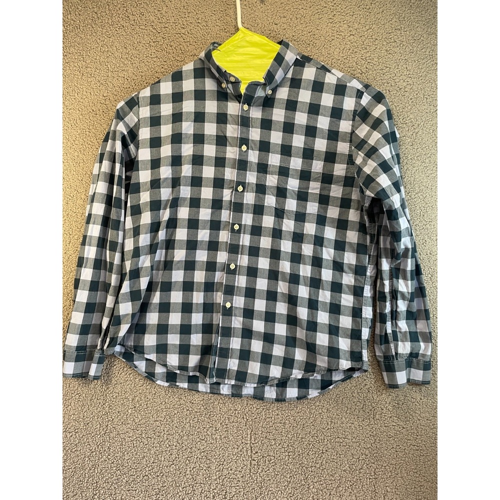 Merona Navy Blue Plaid Oxford Shirt XL